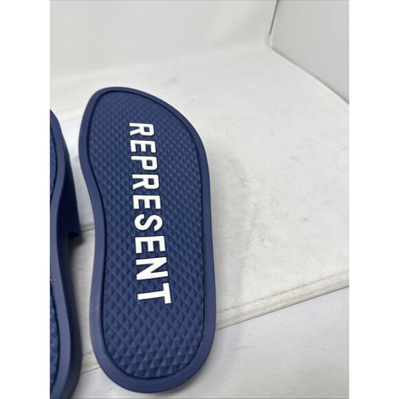 Represent Men\'s Slide Sandles Sliders Pool Cobalt Blue Logo Flip Flop Designer 8 main image 7